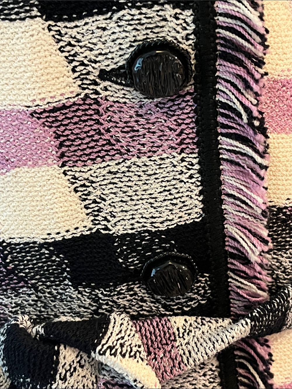 St. John Pink, Black & Cream Chunky Knit Pullover - Picture 3 of 7